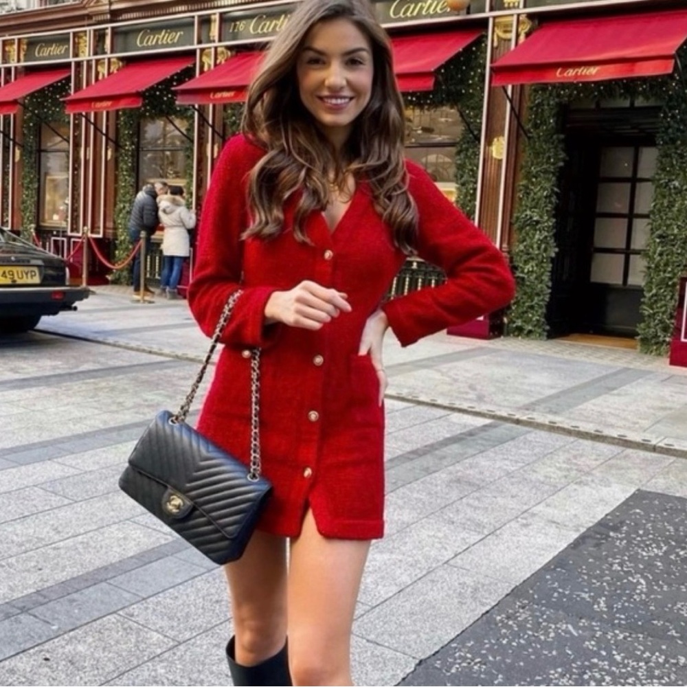 Zara Red Button-Front Mini Dress